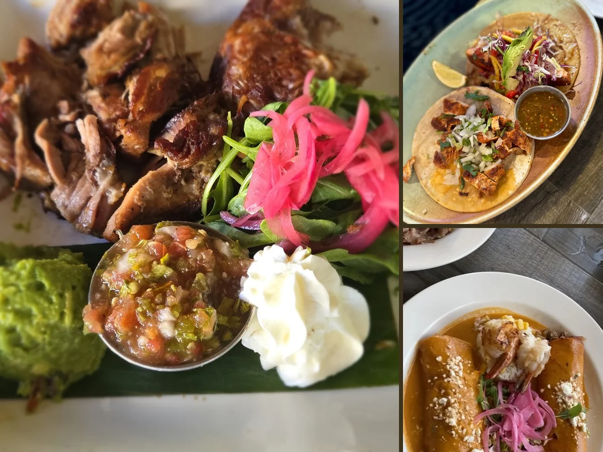Plated Mexican dishes with modern presentation.