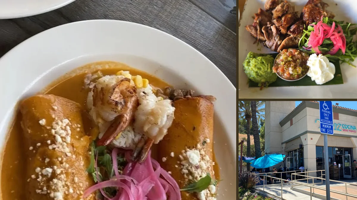 Elegant Mexican meal with bright garnishes.